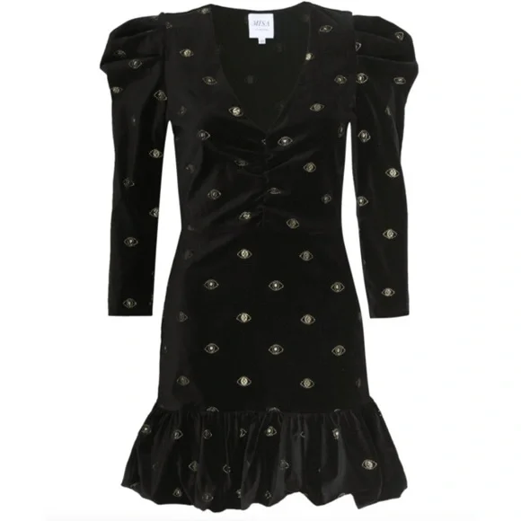 Misa Los Angeles Charisse Dress in Evil Eye Velveteen Long Sleeve Large - Picture 6 of 10